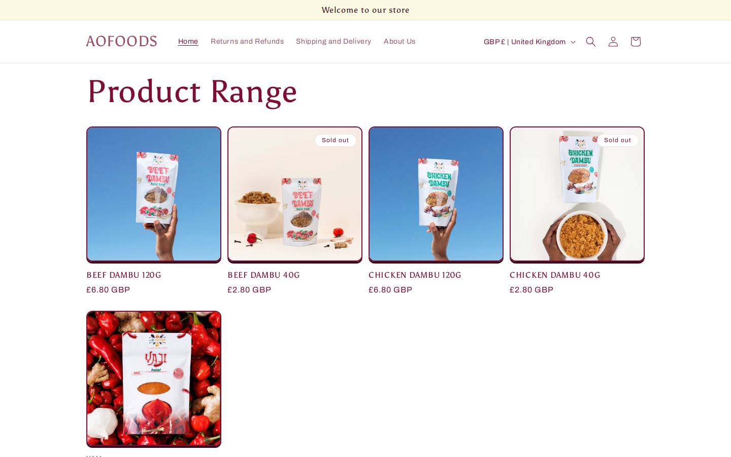 aofoodss.com homepage screenshot