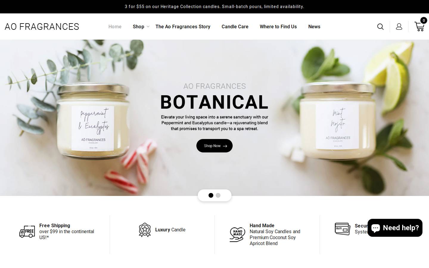 aofragrances.com homepage screenshot
