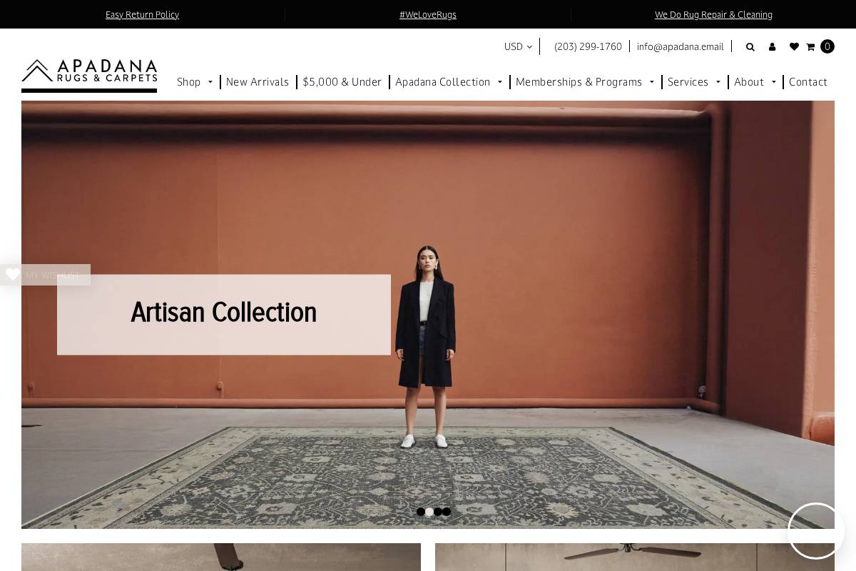 Apadana Rugs & Carpets homepage screenshot