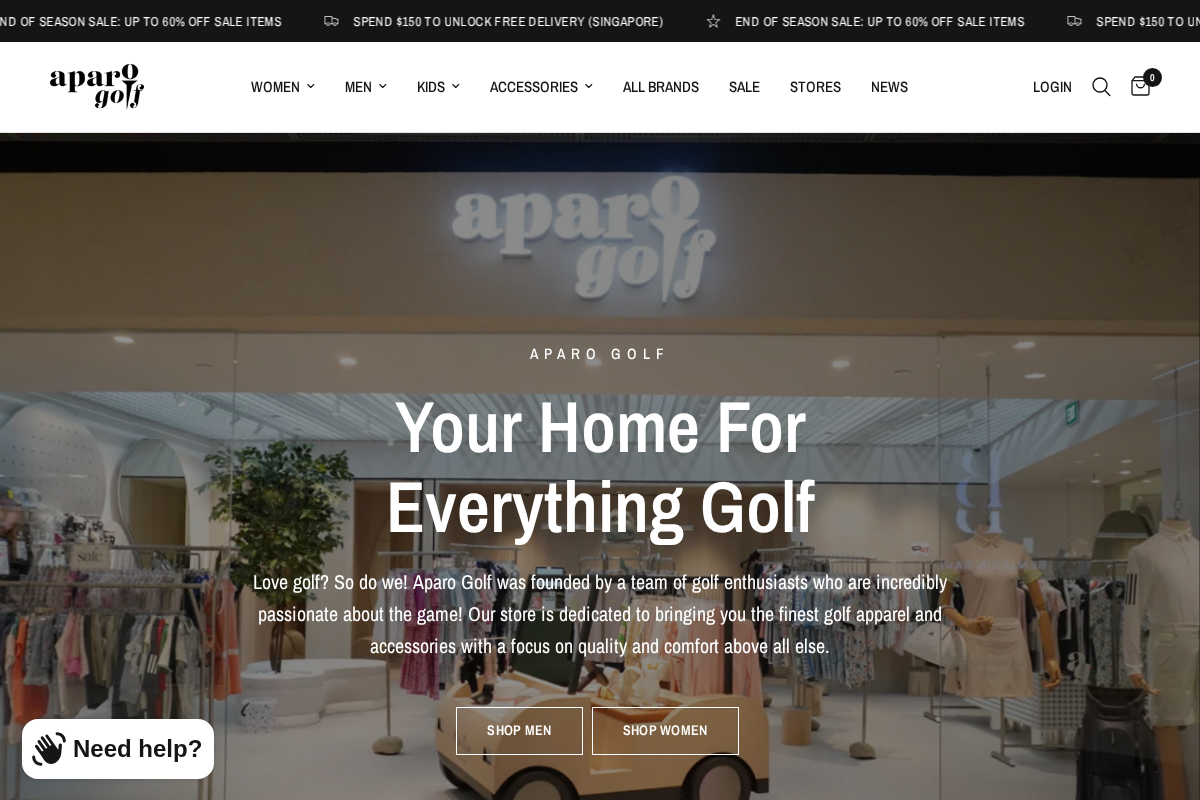 APAROGOLF homepage screenshot