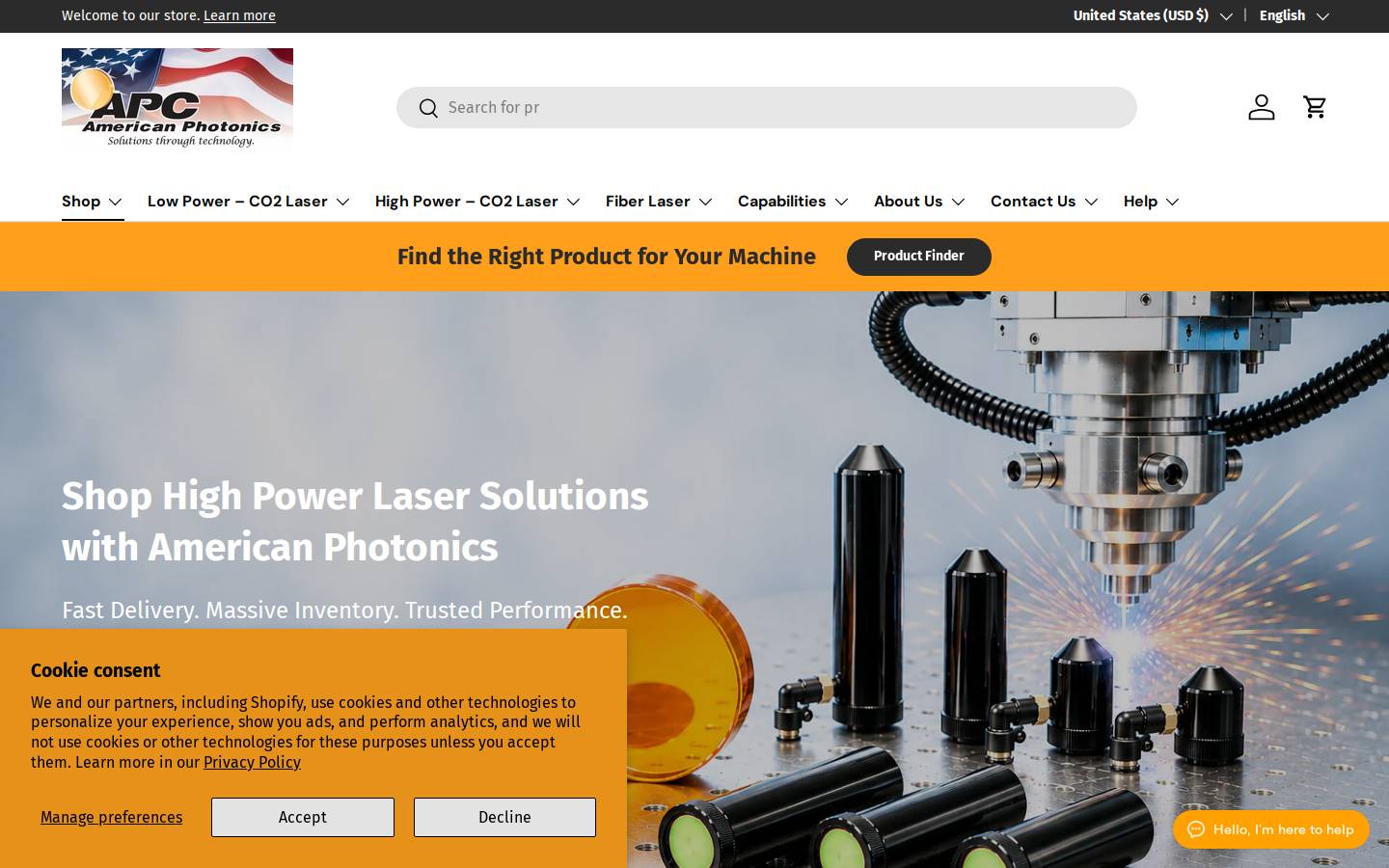 apcexlaser.com homepage screenshot