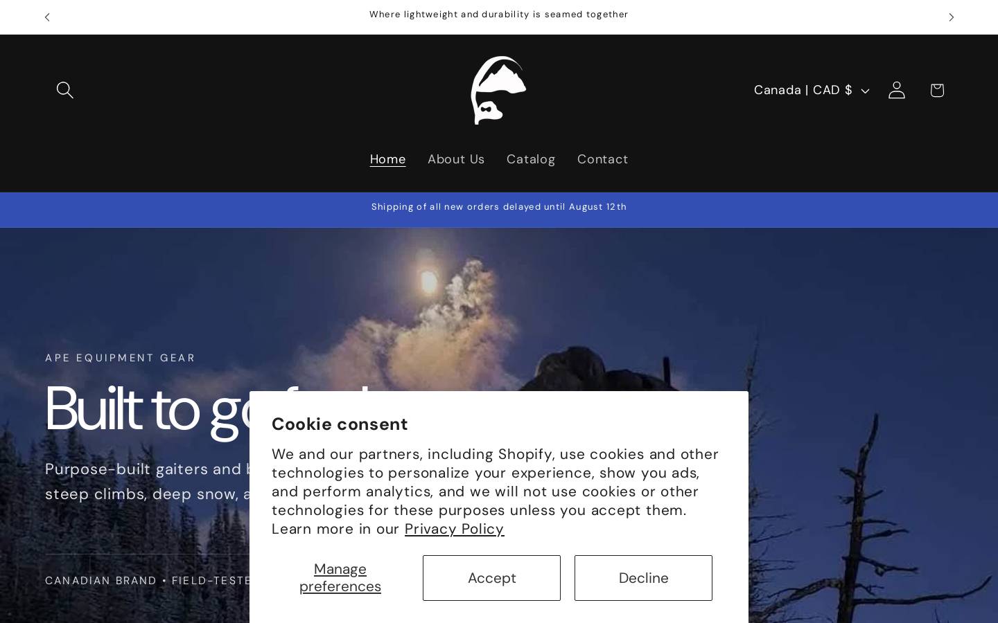 apeequipmentgear.com homepage screenshot