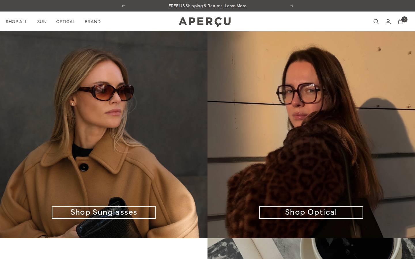 apercueyewear.com homepage screenshot