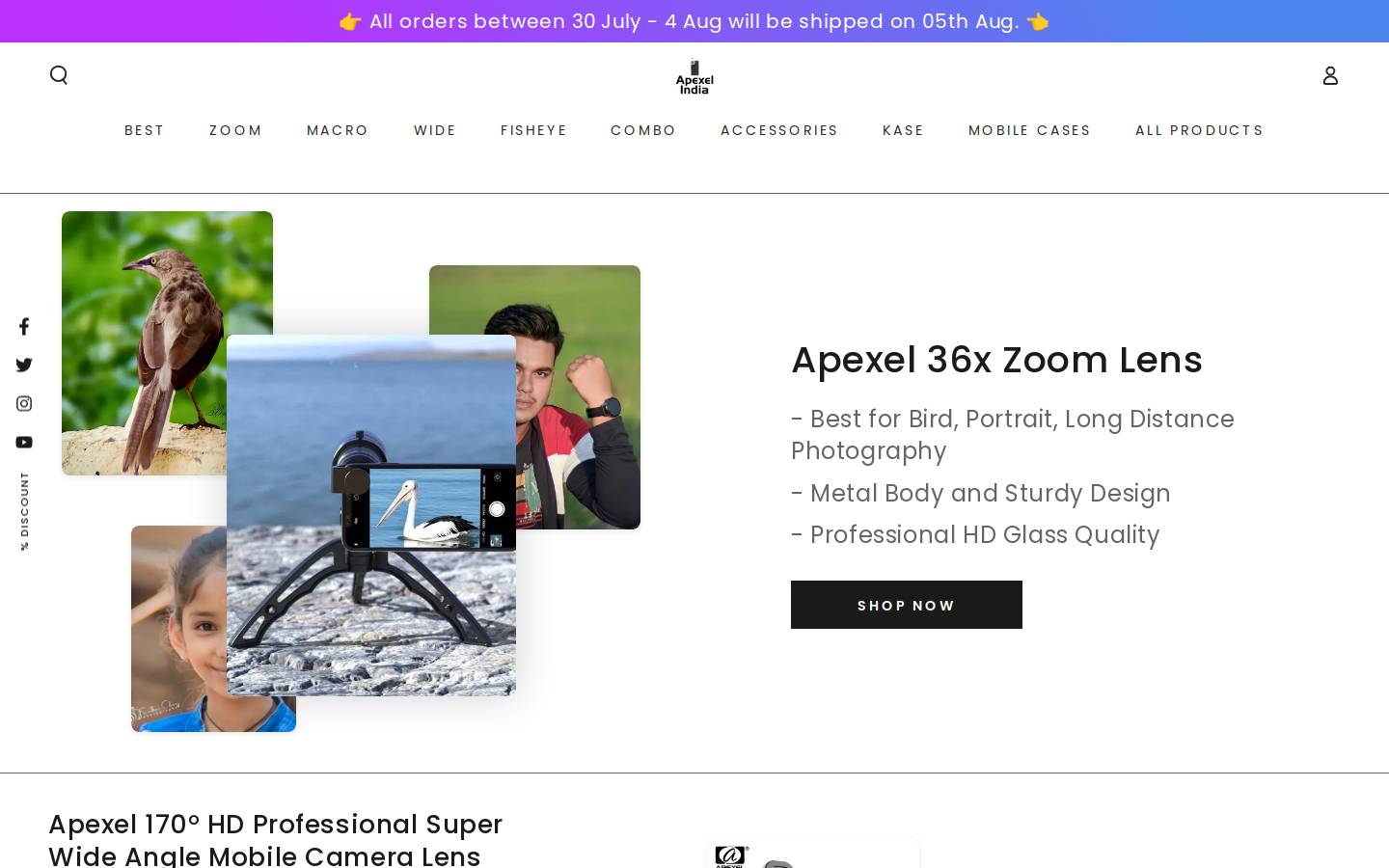 Apexel India homepage screenshot