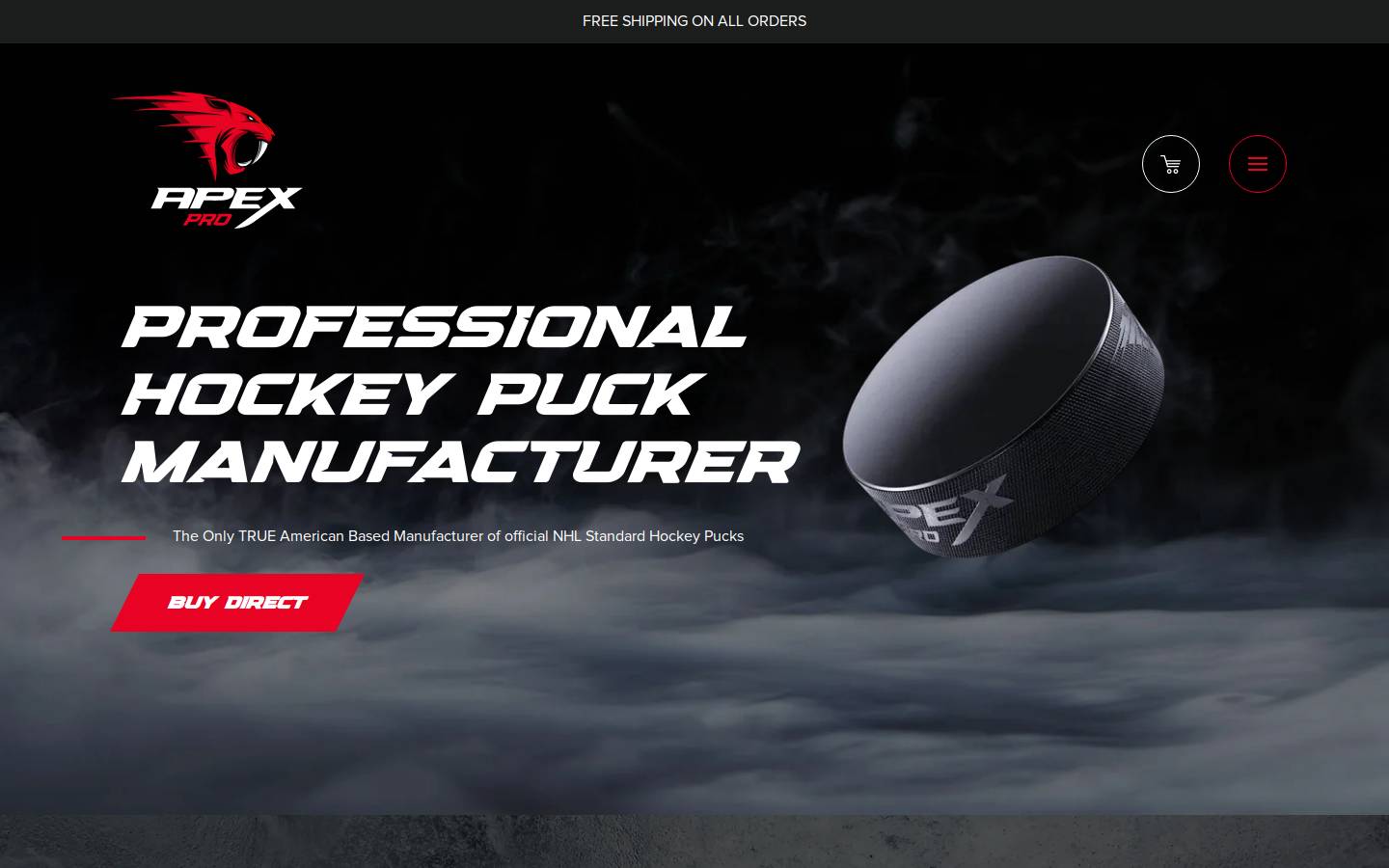 apexhockeypucks.com homepage screenshot