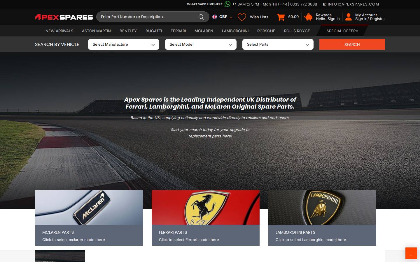 apexspares.com homepage screenshot