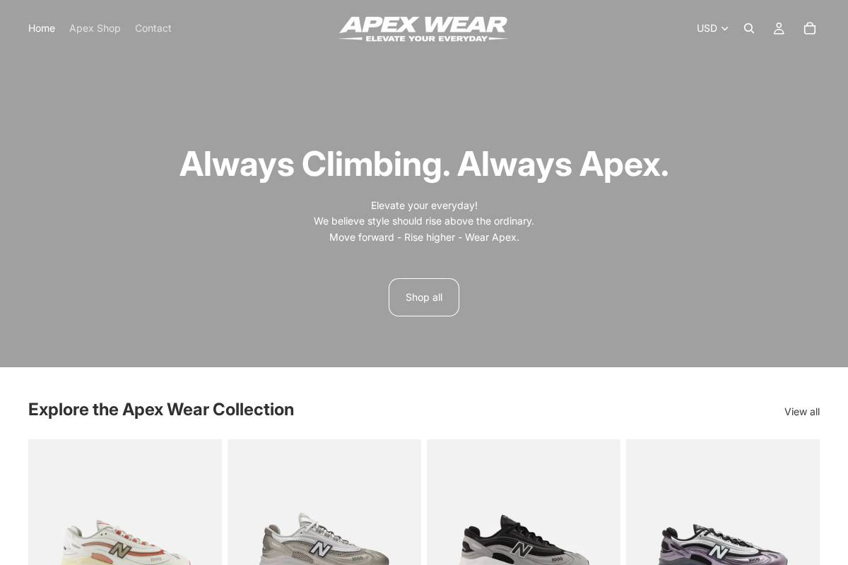 apexwearshoes.com homepage screenshot