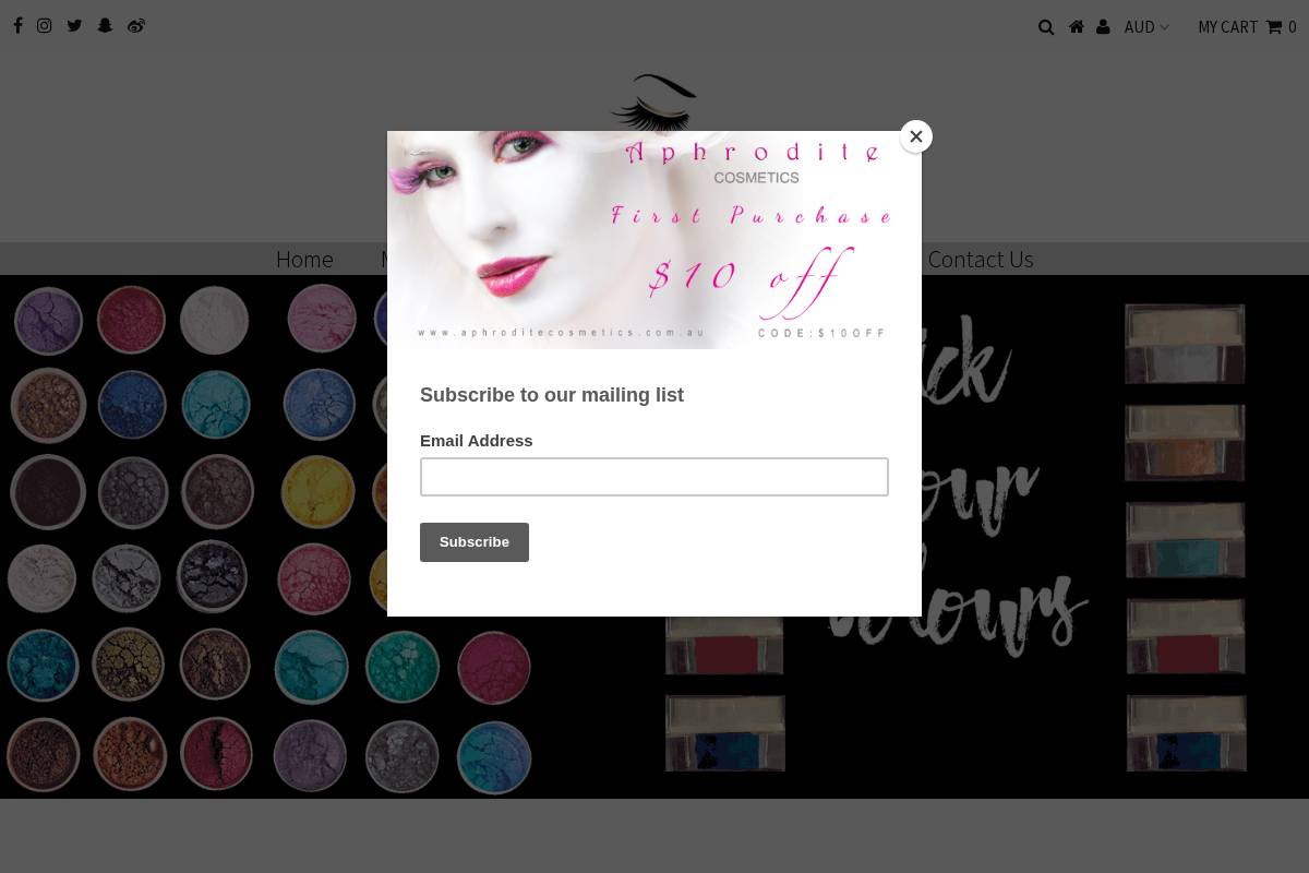 aphroditecosmetics.com.au homepage screenshot