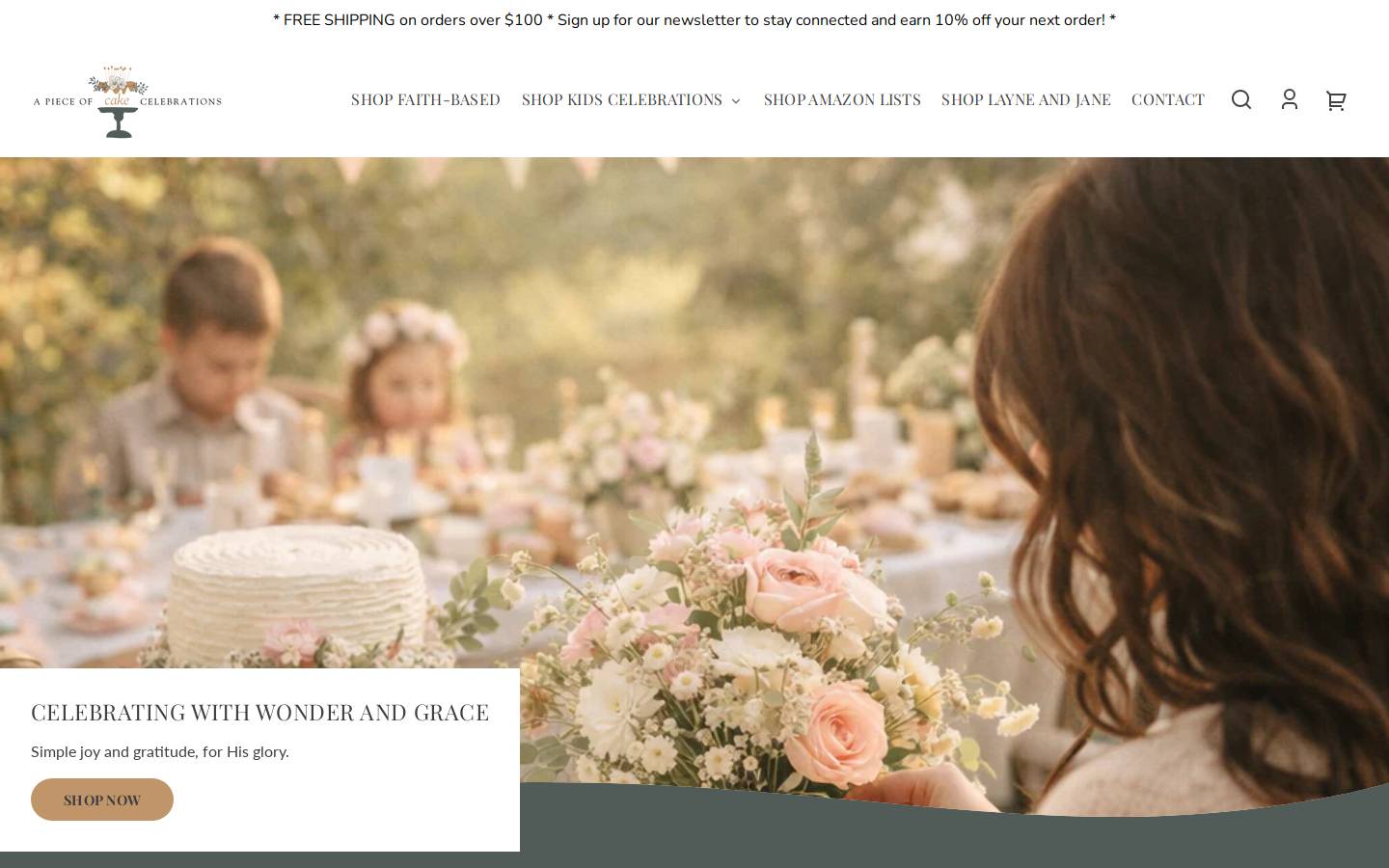 apieceofcakecelebrations.com homepage screenshot