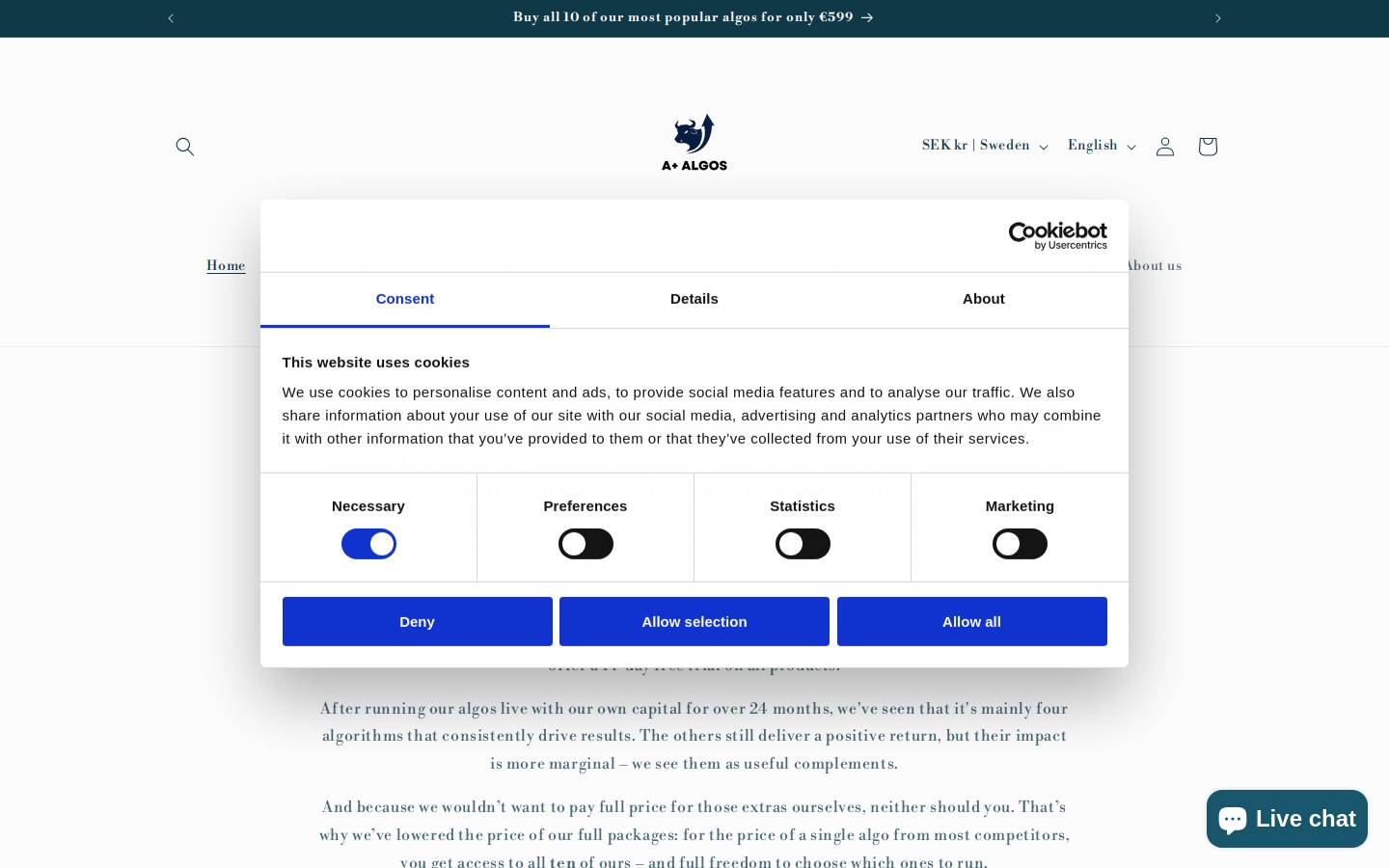 A+ Algos homepage screenshot