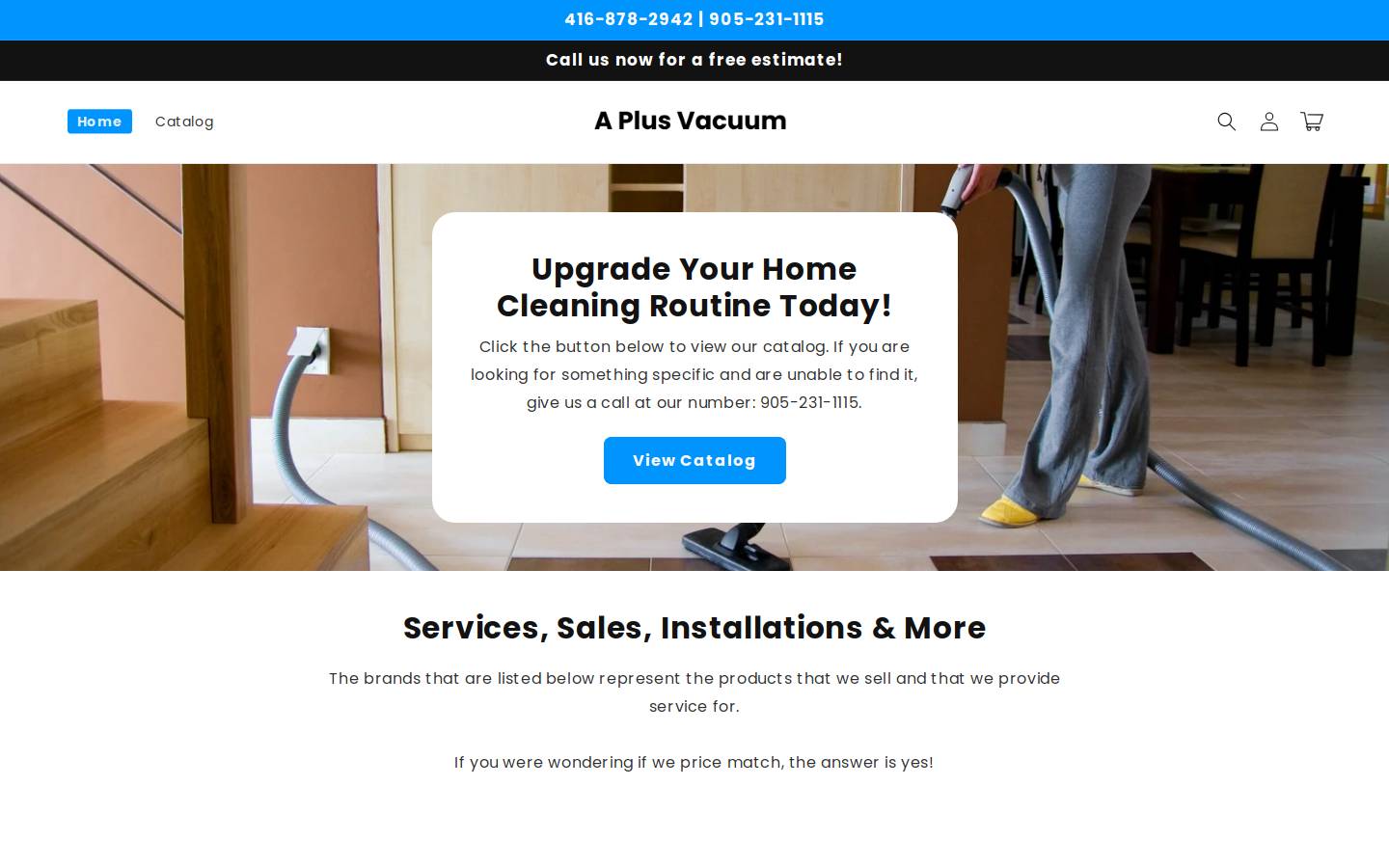 aplusvacuum.ca homepage screenshot