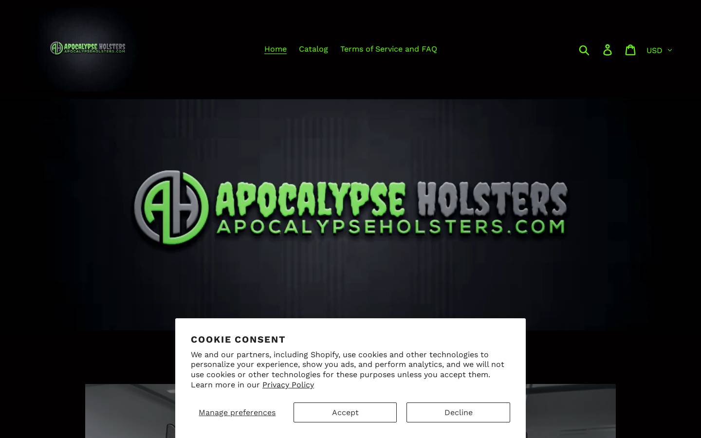 apocalypseholsters.com homepage screenshot
