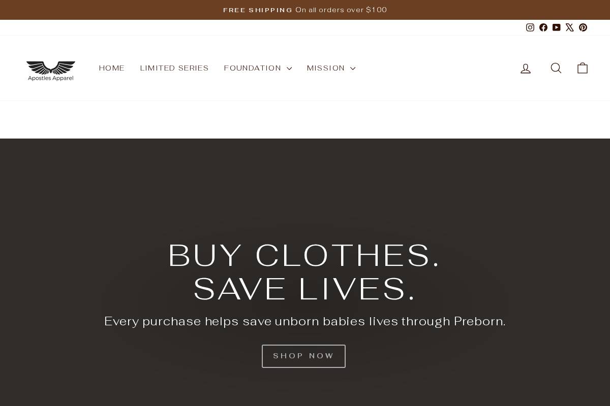 apostlesapparel.com homepage screenshot