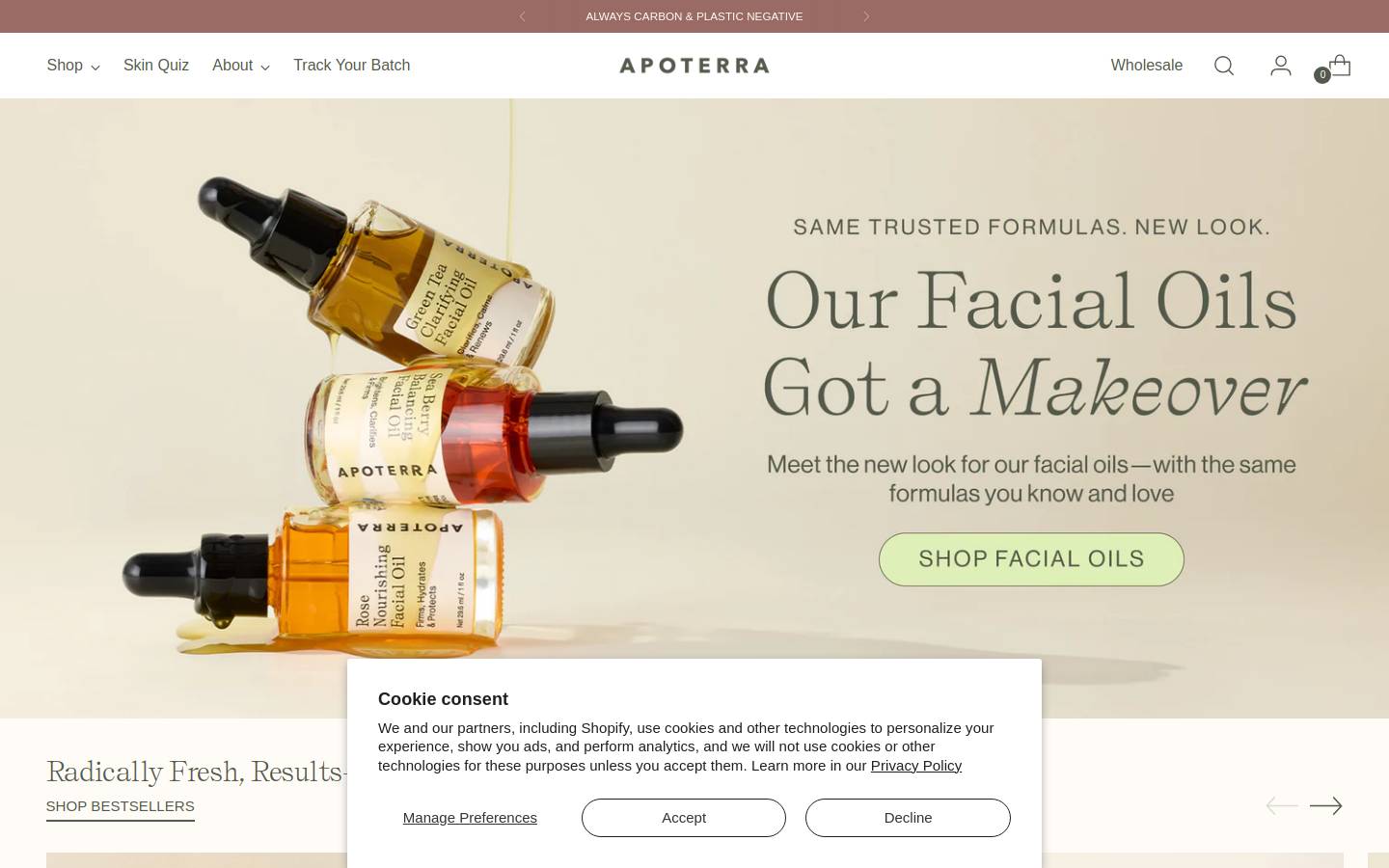 apoterraskincare.com homepage screenshot