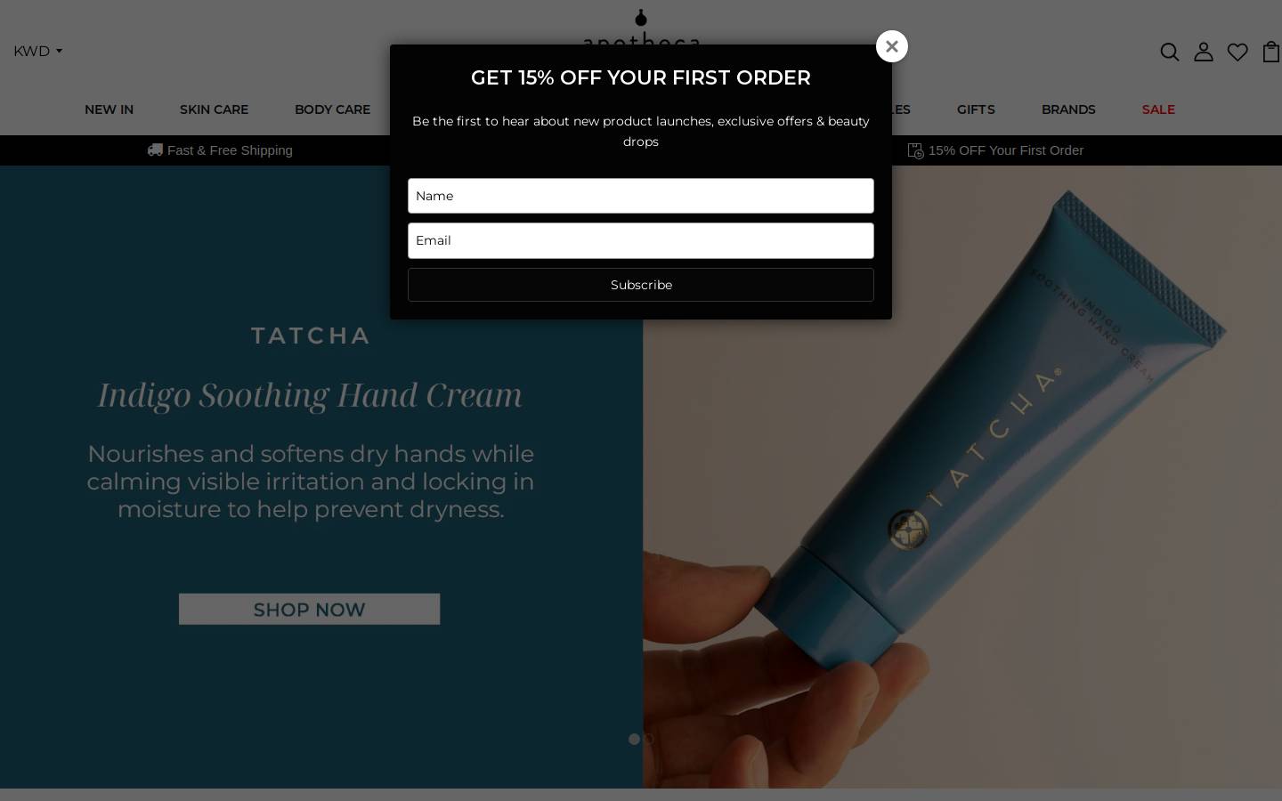 apothecabeauty.com homepage screenshot