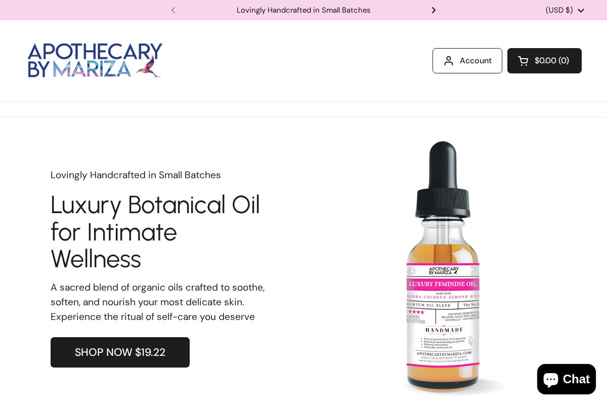 APOTHECARY BY MARIZA V homepage screenshot