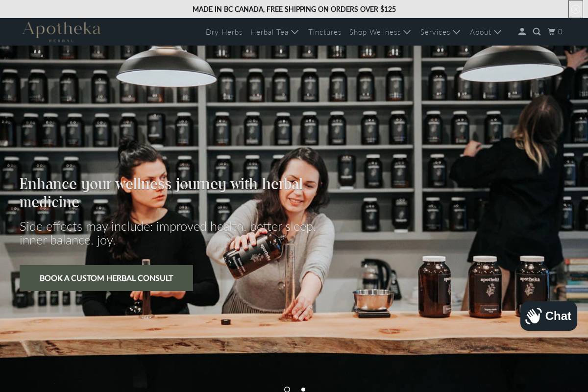 apothekaherbal.ca homepage screenshot