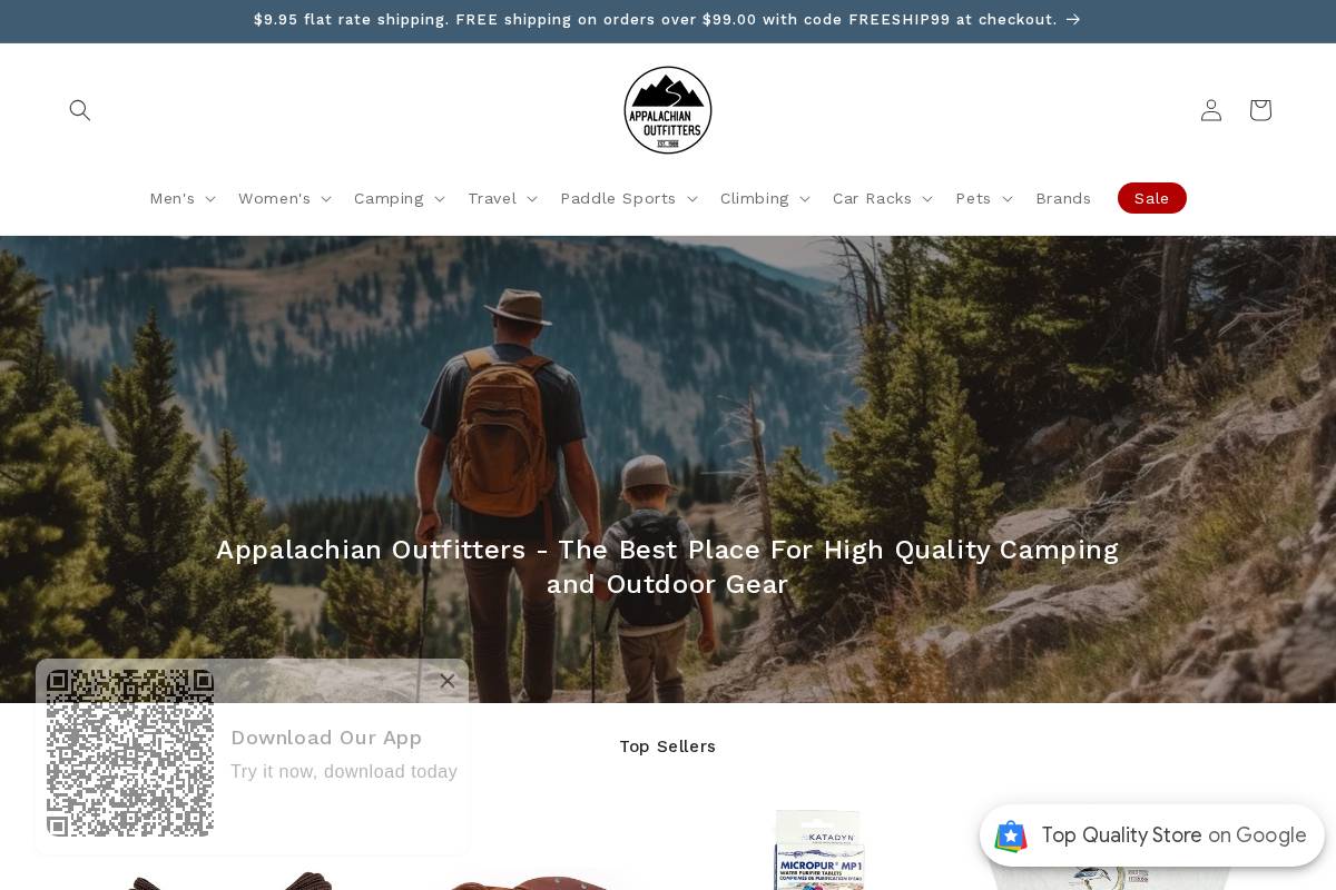 Appalachian Outfitters homepage screenshot