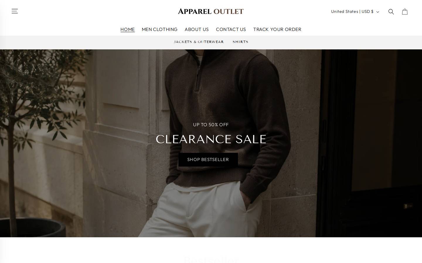 Apparel Outlet homepage screenshot