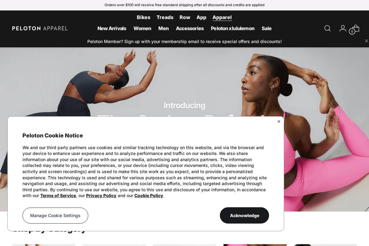 apparel.onepeloton.com homepage screenshot