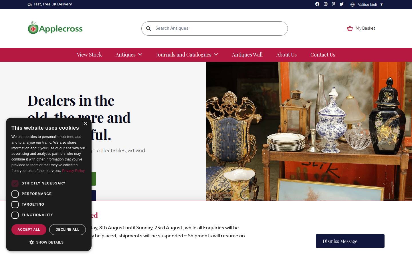 applecrossantiques.com homepage screenshot