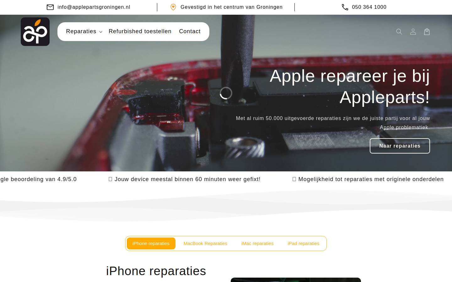 Appleparts Groningen homepage screenshot