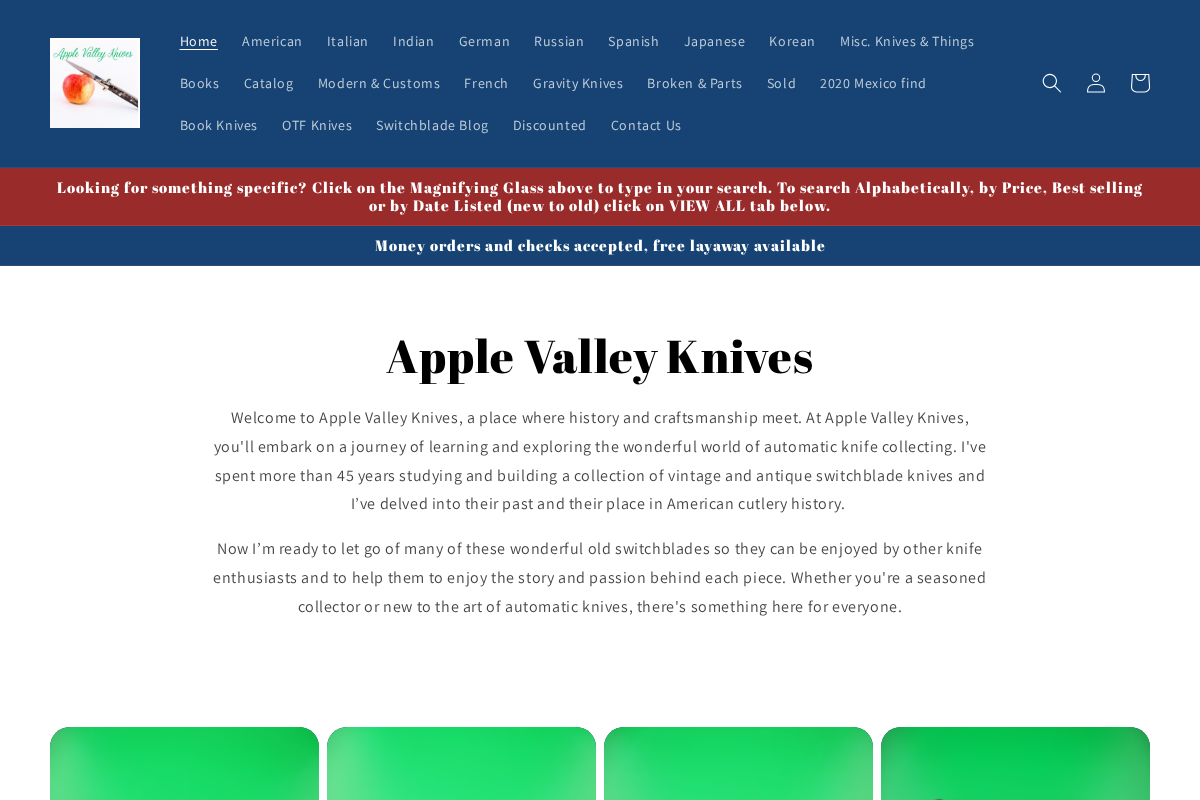 applevalleyknives.com homepage screenshot