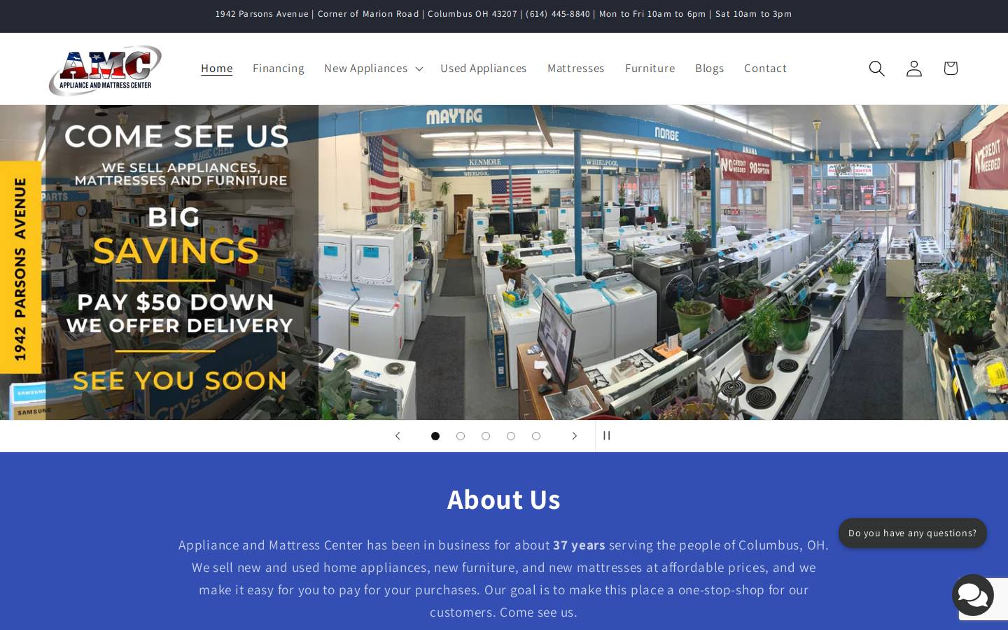 applianceandmattresscenter.com homepage screenshot