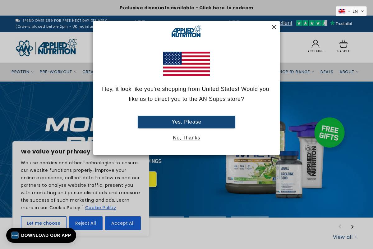 Applied Nutrition homepage screenshot