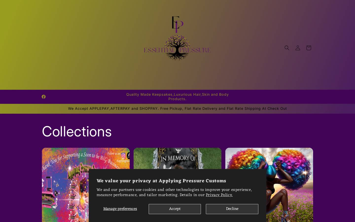 applyingpressurecustoms.com homepage screenshot