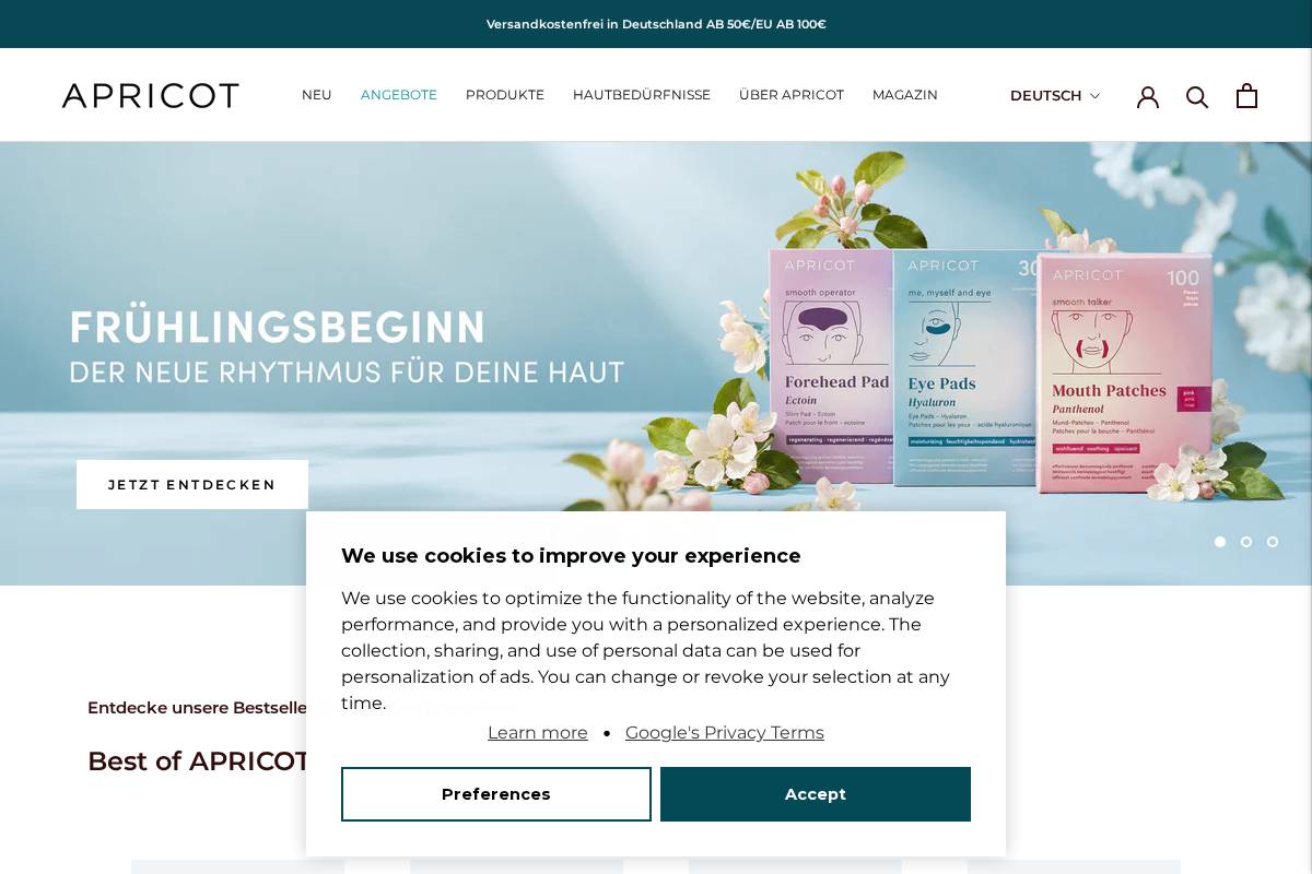 apricot-beauty.com homepage screenshot