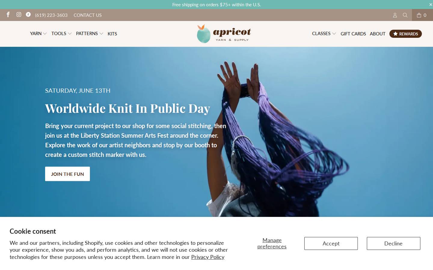 apricotyarn.com homepage screenshot