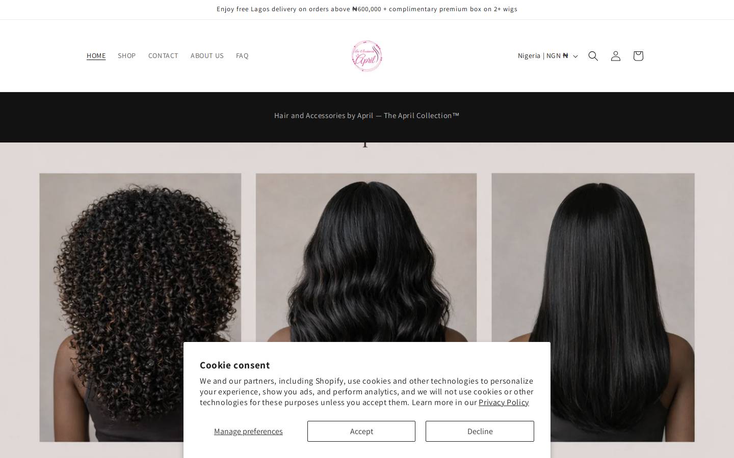 aprilcollection.com homepage screenshot