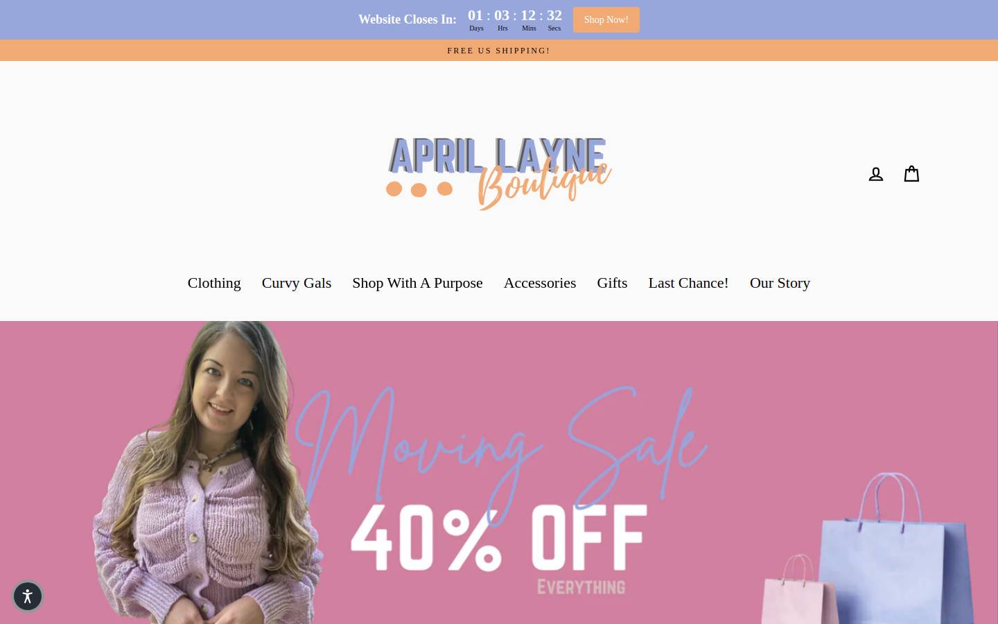 aprillayneboutique.com homepage screenshot