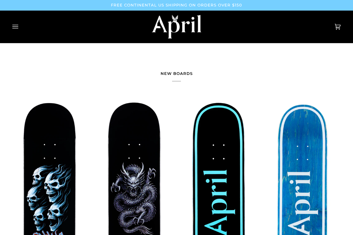 Aprilskateboards homepage screenshot
