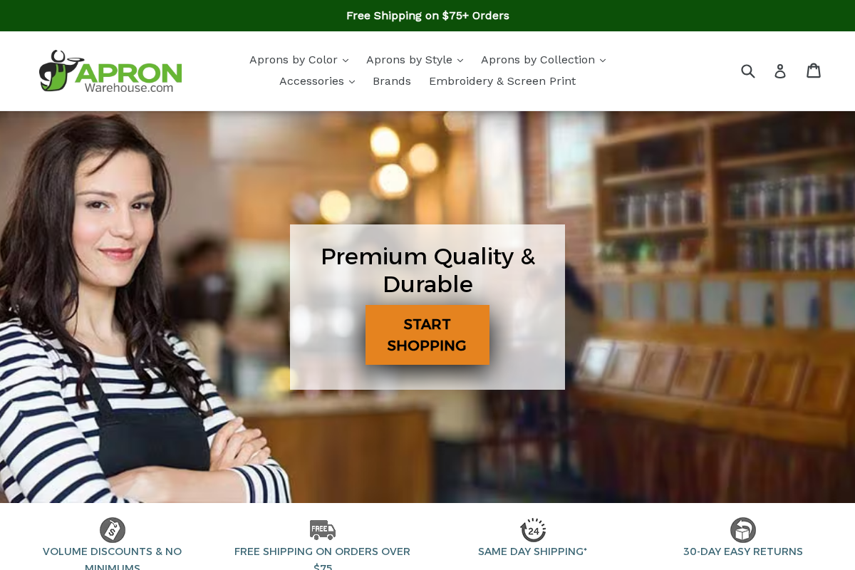 Apron Warehouse homepage screenshot