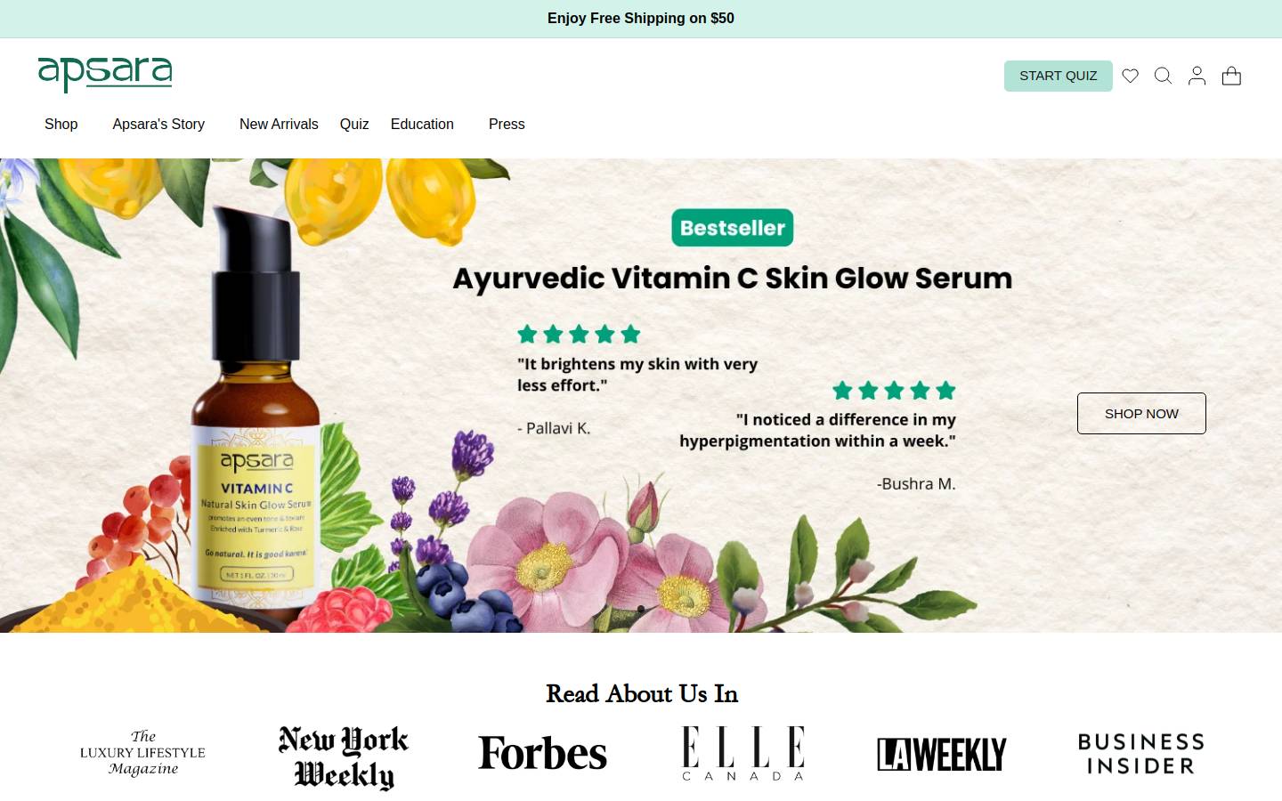 apsaraskincare.com homepage screenshot