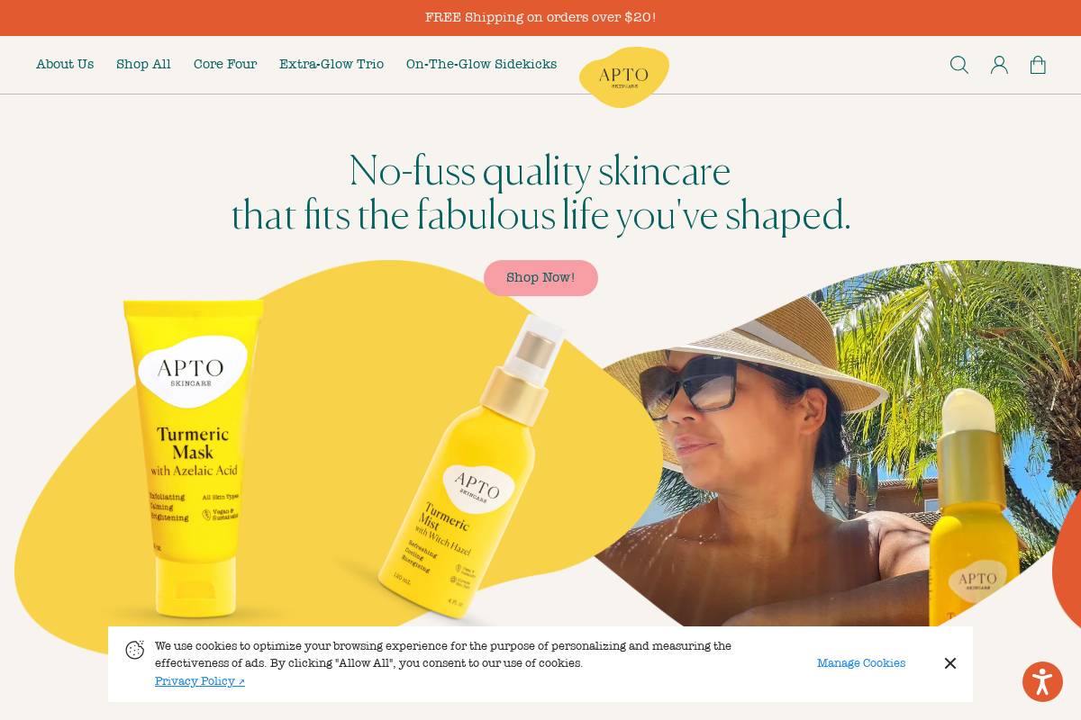 Aptoskincare homepage screenshot