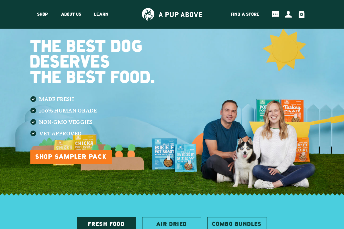 A Pup Above homepage screenshot