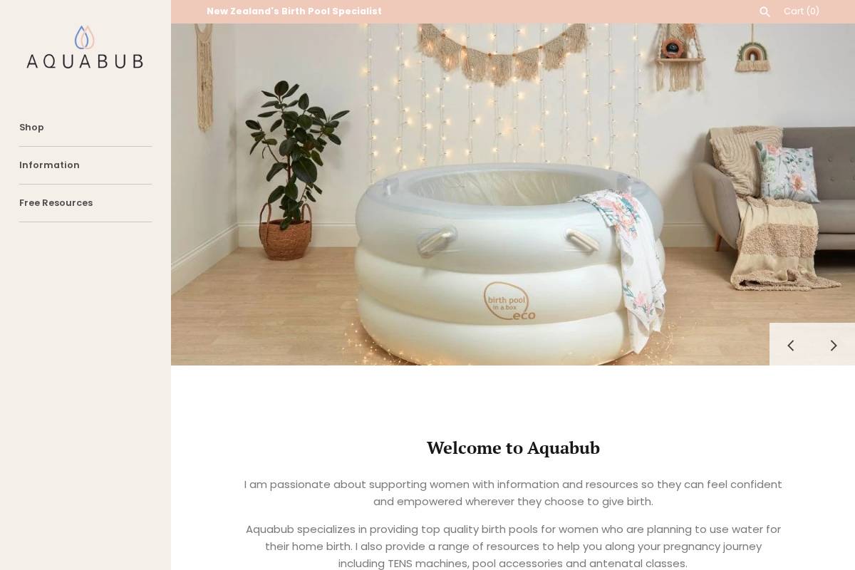 aquabub.co.nz homepage screenshot