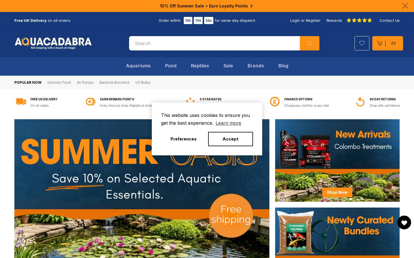 Aquacadabra homepage screenshot