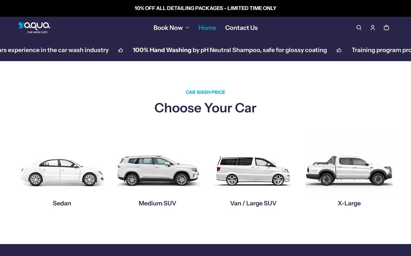 aquacarwashcafe.com.au homepage screenshot