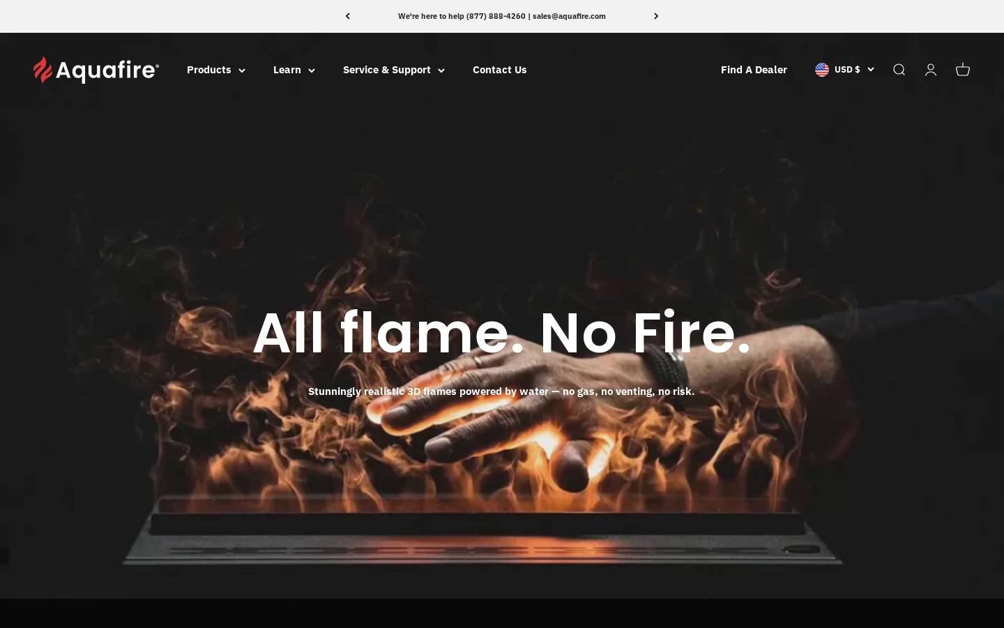 Aquafire homepage screenshot