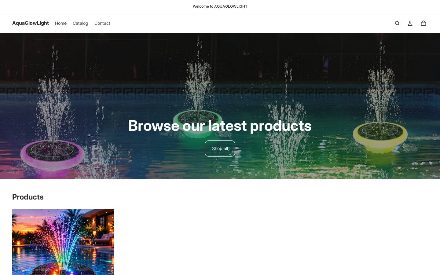 aquaglowlight.com homepage screenshot
