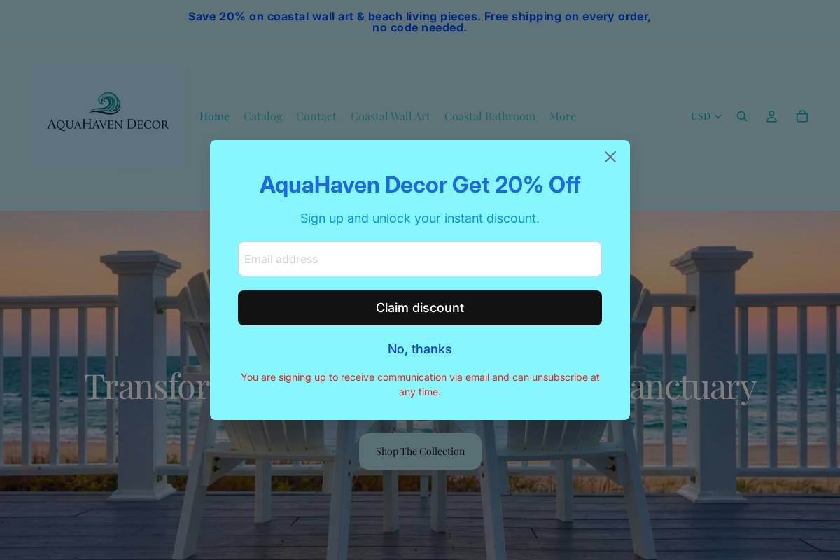 aquahavendecor.com homepage screenshot