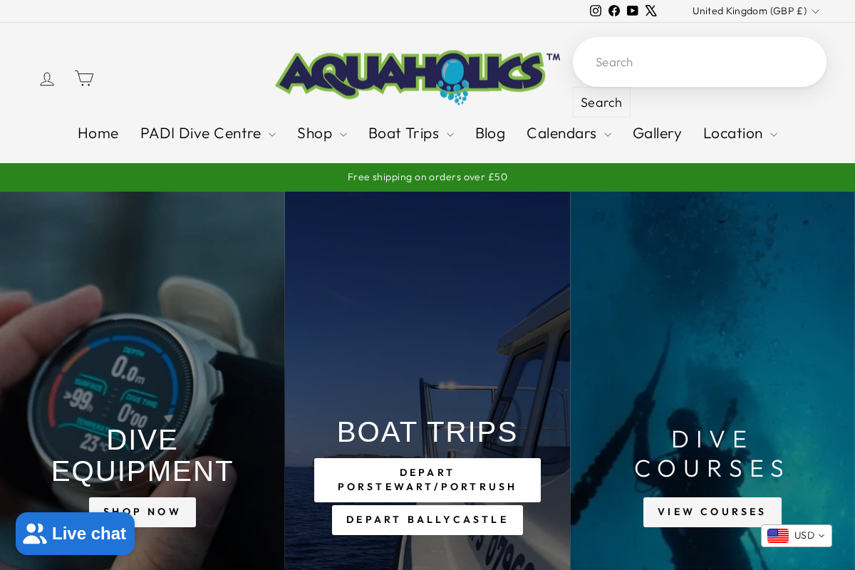 Aquaholics homepage screenshot