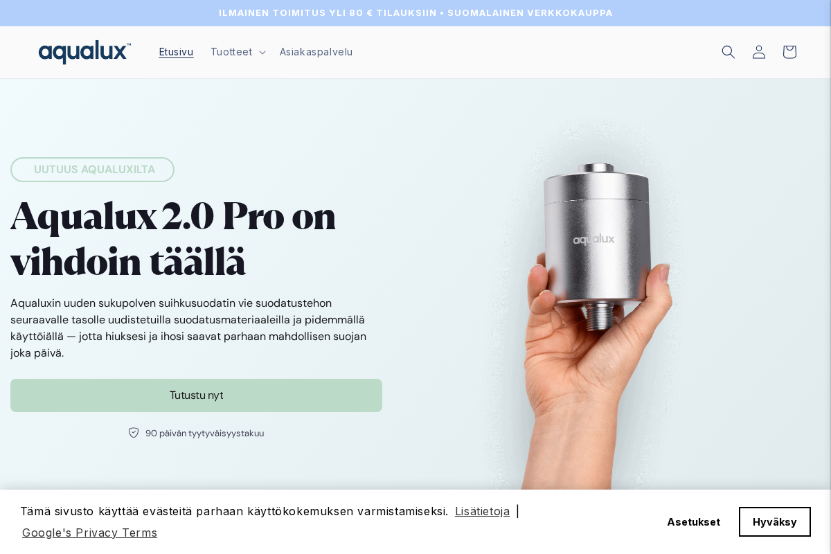Aqualux homepage screenshot