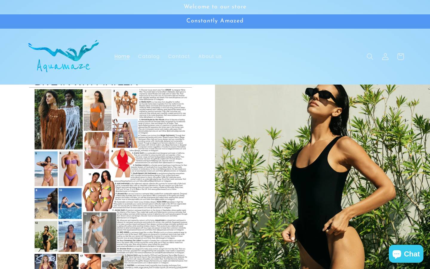 aquamazeswimwear.com homepage screenshot