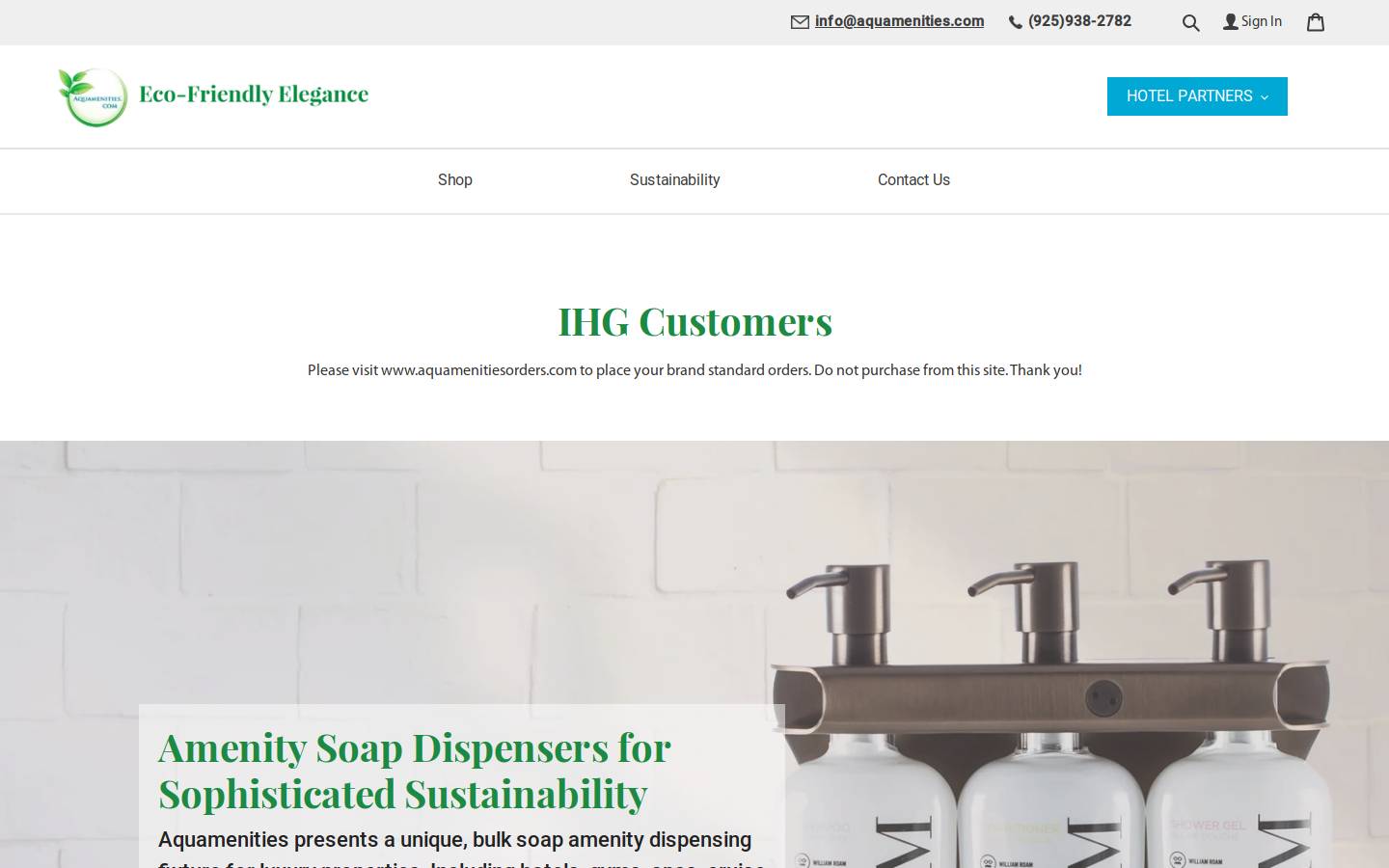 aquamenities.com homepage screenshot