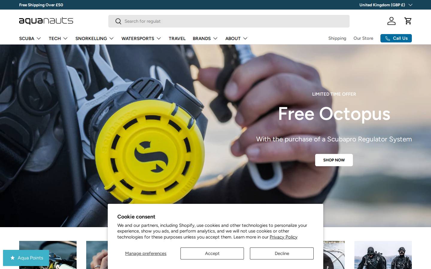 Aquanauts homepage screenshot
